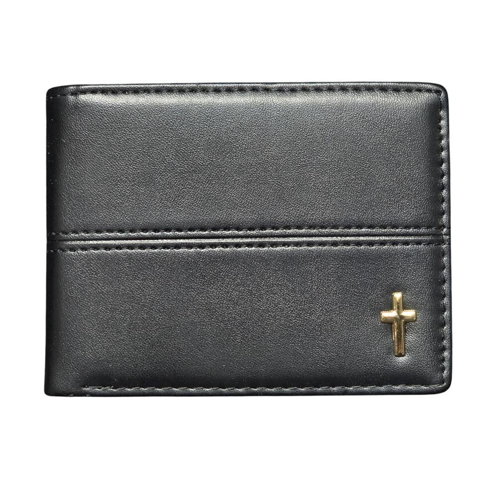 Sunflower Garden Designs of Faith Black Leather Wallet with Gold Cross